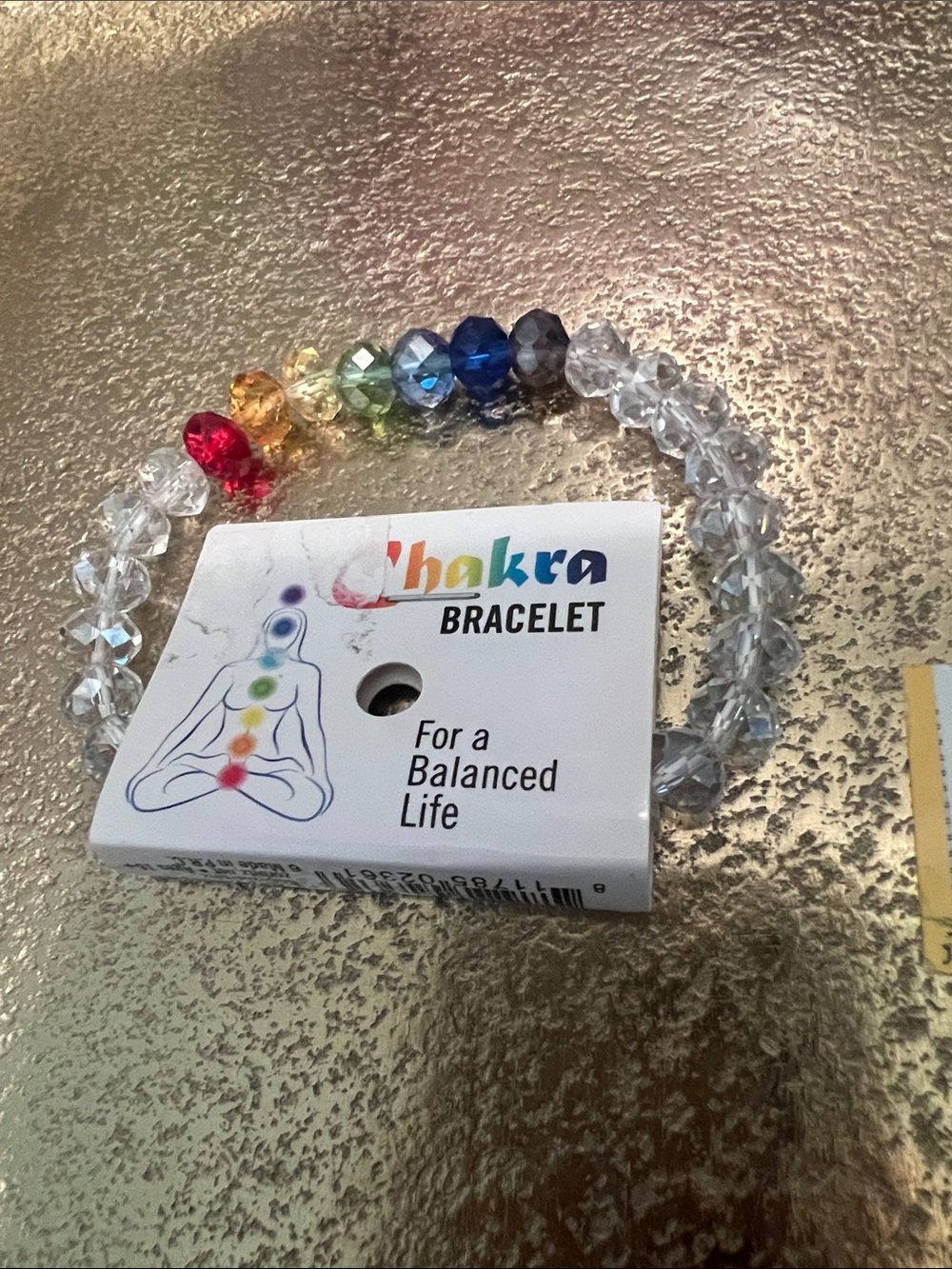 #2044*Chakra Beaded Bracelet - Clear Crystal with Rainbow Accent